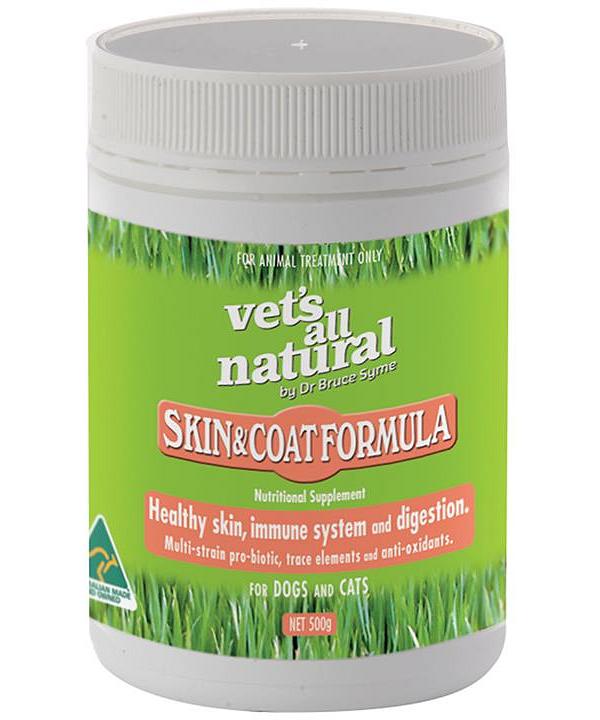 Vets All Natural Skin & Coat Support Powder with Omega 3 & Probiotics for Cats & Dogs - 500g