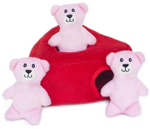 Zippy Paws Burrow Interactive Dog Toy - Heart 'n Bears with 3 Squeaky Bears