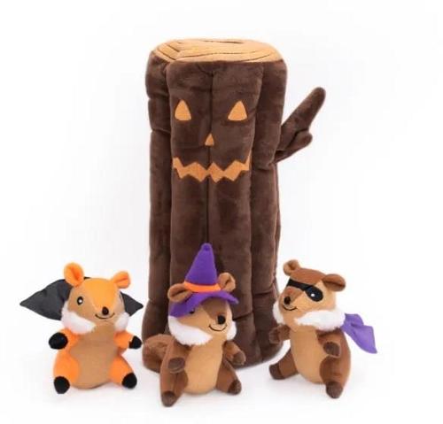 Zippy Paws Halloween Burrow Dog Toy - Haunted Log + 3 Squeaker Toys