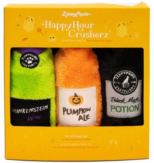 Zippy Paws Happy Hour Halloween Crusherz Squeaker Bottle Dog Toy - 3-Pack