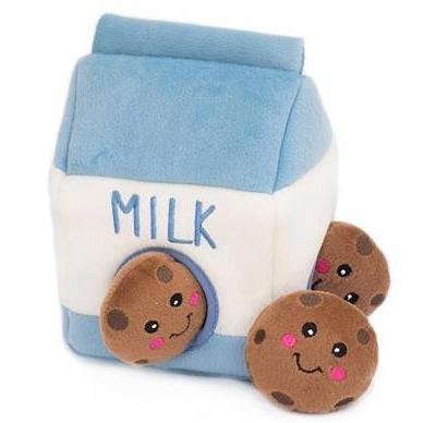 Zippy Paws Interactive Burrow Plush Dog Toy - Milk and Cookies