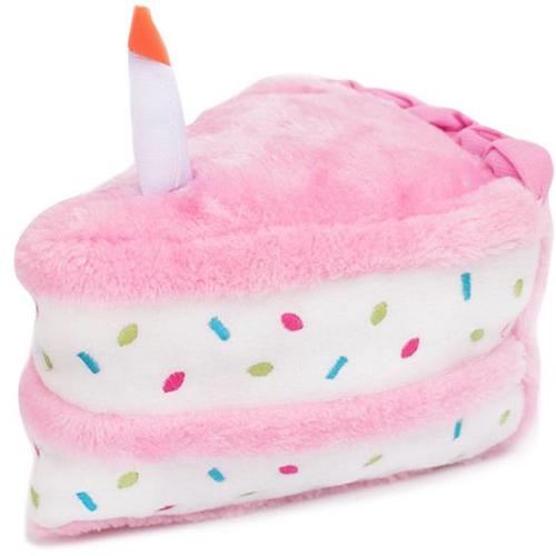 Zippy Paws Plush Birthday Cake with Blaster Squeaker Dog Toy - Pink