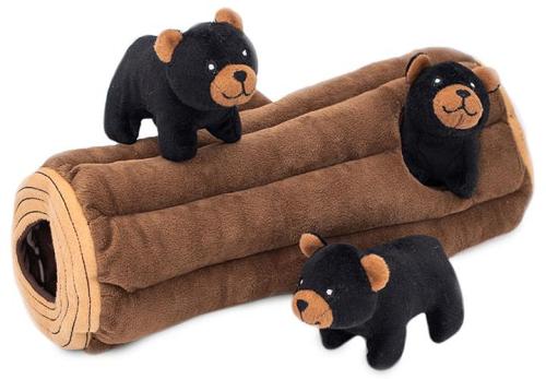 Zippy Paws Zippy Burrow Interactive Dog Toy - Black Bear Log + 3 Bears