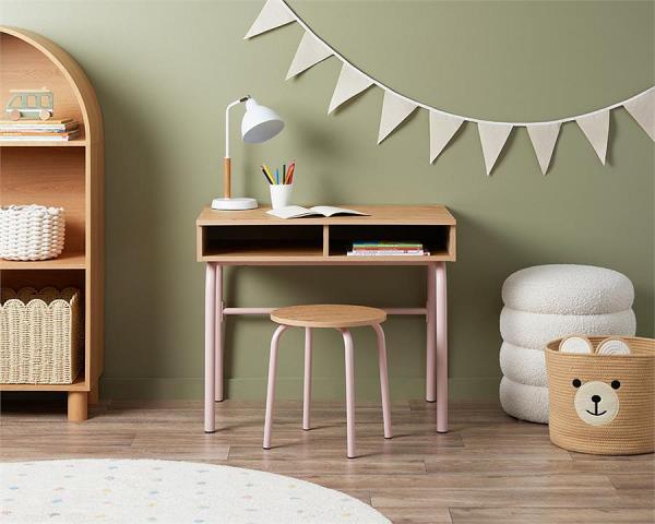 Mocka Junior Metal Desk and Stool - Pink