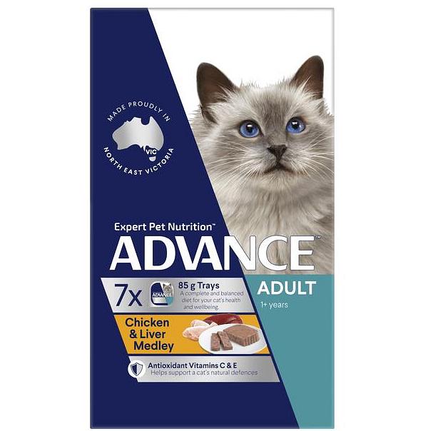 Advance Adult Chicken And Liver Medley Wet Cat Food Trays 7 X 85g