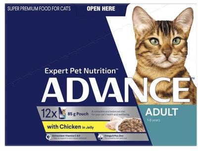 Advance Adult Chicken And Turkey In Jelly Wet Cat Food Pouches 12 X 85g