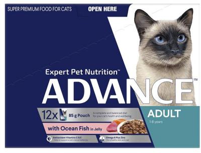 Advance Adult Ocean Fish In Jelly Wet Cat Food Pouches 12 X 85g