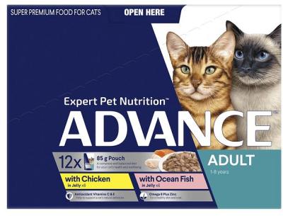 Advance Adult Ocean Fish With Chicken And Turkey In Jelly Wet Cat Food Pouches 12 X 85g