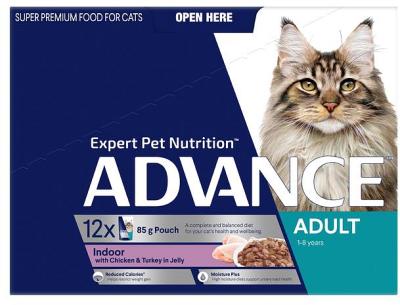 Advance Indoor Adult Wet Cat Food Chicken And Turkey In Jelly 12 X 85g
