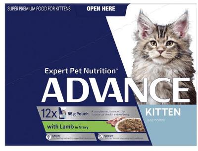 Advance Kitten Lamb In Gravy Wet Cat Food Pouches 12 X 85g