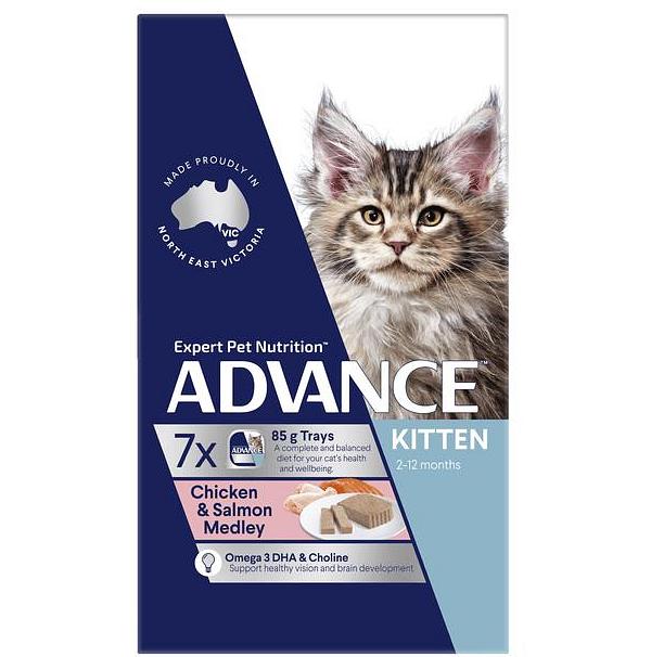 Advance Kitten Salmon And Chicken Medley Wet Cat Food Trays 7 X 85g