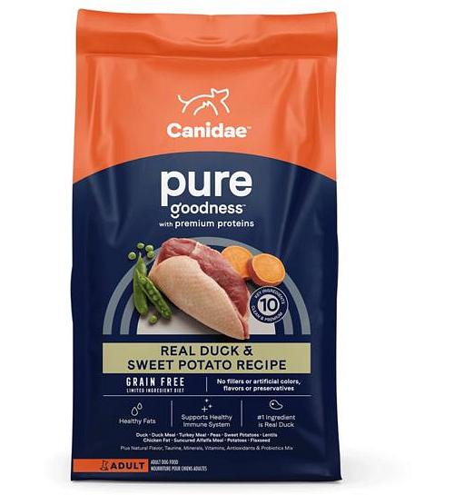 Canidae Pure Grain Free Dry Dog Food Duck And Sweet Potato Recipe 21.6kg