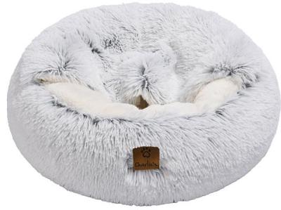 Charlies Pet Cushioned Snookie Hooded Pet Nest Bed Faux Fur Artic White Chinchilla