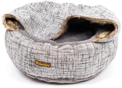 Charlies Pet Round Bed With Faux Fur Cover Light Grey