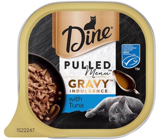 Dine Pulled Menu Gravy Indulgence With Tuna Wet Cat Food Tray 7 X 85g