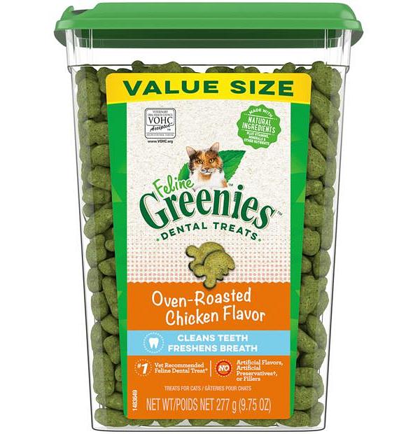 Greenies Feline Treats Dental Oven Roasted Chicken Flavour Tub 277g