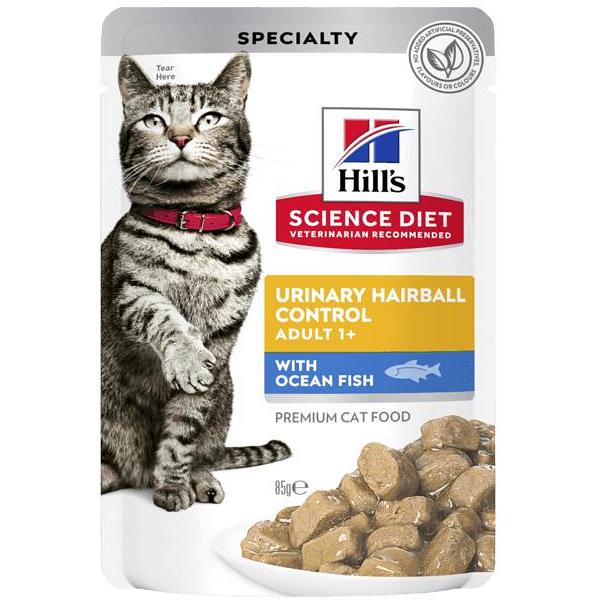 Hills Science Diet Adult Cat Urinary Hairball Ocean Fish Wet Pouches 48 X 85g
