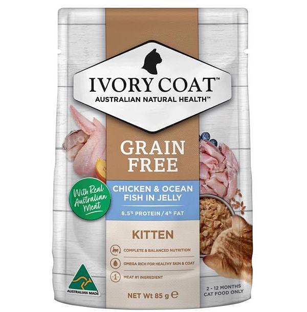Ivory Coat Grain Free Wet Cat Food Kitten Chicken Fish Jelly 12 X 85g