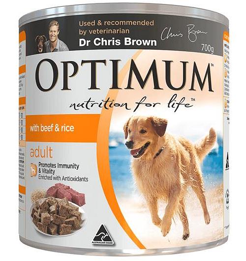 Optimum Adult Wet Dog Food Beef And Rice Cans 12 X 700g