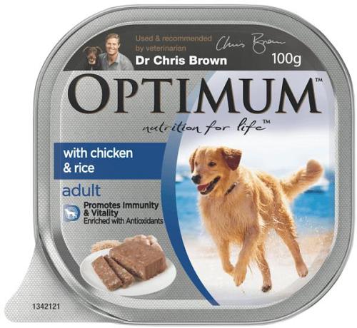 Optimum Adult Wet Dog Food Chicken And Rice Trays 12 X 100g
