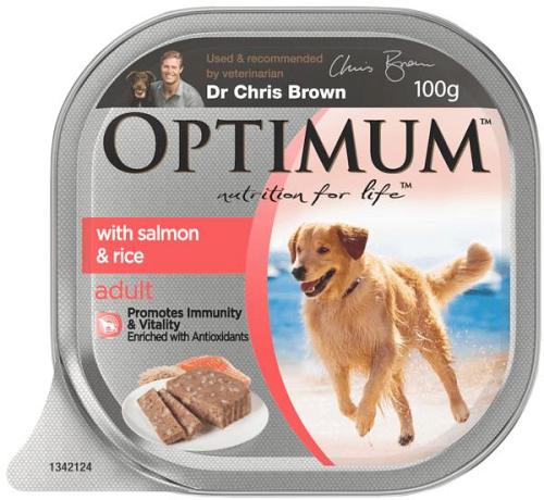 Optimum Adult Wet Dog Food Salmon And Rice Trays 24 X 100g