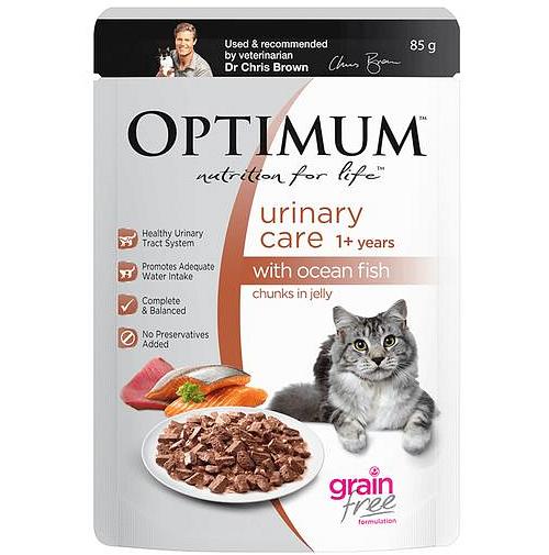 Optimum Grain Free Urinary Care Wet Cat Food Ocean Fish In Jelly Pouch 15 X 85g