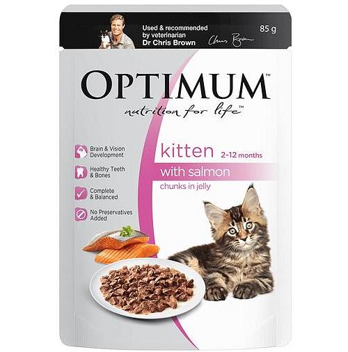 Optimum Kitten Wet Cat Food Salmon In Jelly Pouch 15 X 85g