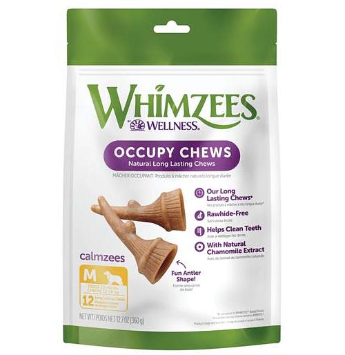 Whimzees Occupy Calmzees Antlers Dog Treats Medium Value Bag 12 Pieces