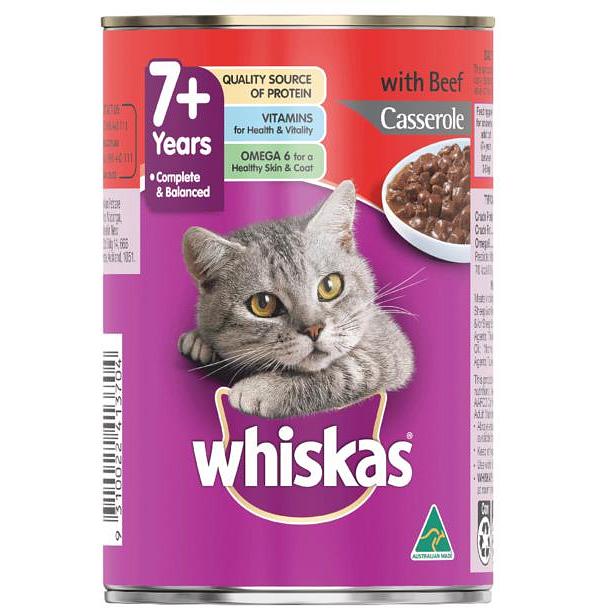 Whiskas 7 Plus Beef Casserole Wet Cat Food 24 X 400g