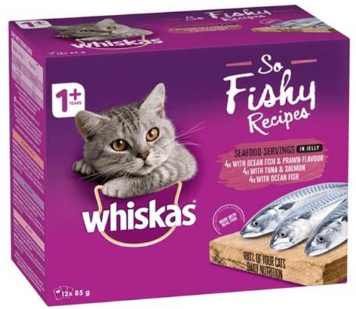 Whiskas Wet Cat Food Adult So Fishy Seafood Servings Loaf 12 X 85g