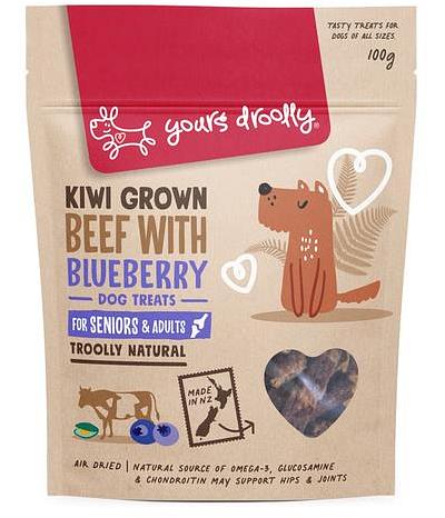 Yours Droolly Kiwi Grown Hip Joint Beef With Blueberry Adult And Senior Dog Treat 220g