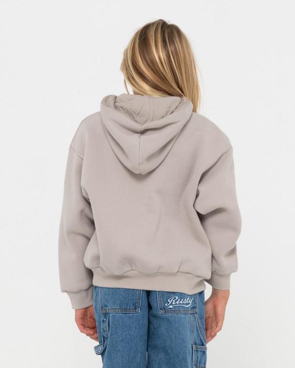 Rusty Signature Hooded Fleece Girls - Grey Cloud Rusty Australia, 8 / Grey Cloud