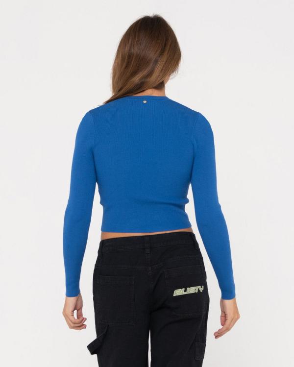 Amelia Cropped Long Sleeve Knit Top - Blue Sapphire Rusty Australia, 14 / Blue Sapphire