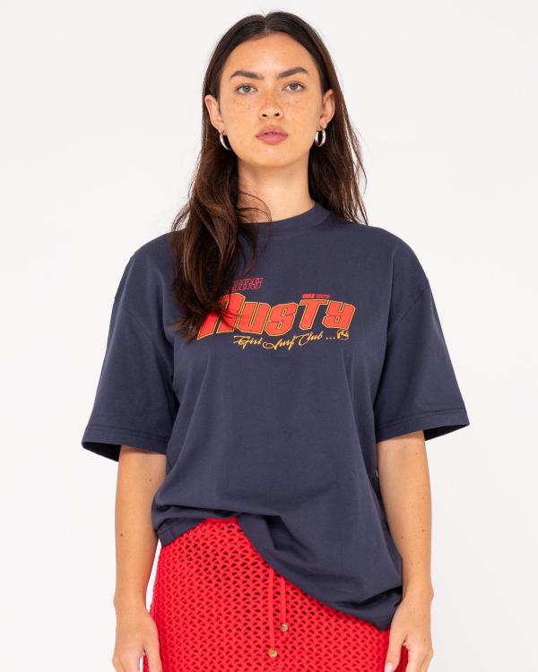 Girls Surf Oversize Short Sleeve Tee - Navy Blue Rusty Australia, 14 / Navy Blue