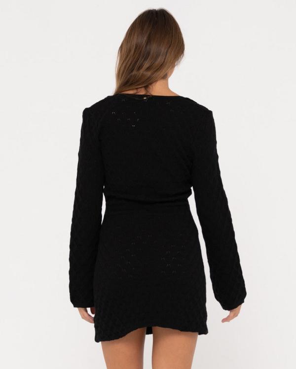 Leo Long Sleeve Knit Mini Dress - Black Rusty Australia, 14 / Black