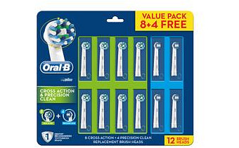 Oral-B CrossAction 8 Pack & Precision Clean 4 Pack Electric Toothbrush Replacement Head Refills 12 Pack