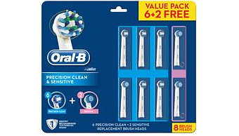 Oral-B Precision Clean 6 Pack & Sensitive 2 Pack Electric Toothbrush Replacement Head Refills 8 Pack