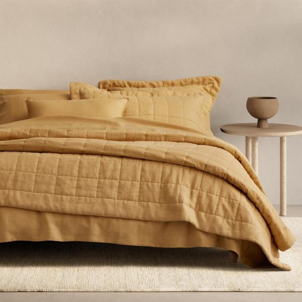 Sheridan Abbotson Linen Bed Cover in Ochre Size: Queen Material: Cotton/Polyester/Linen @Sheridan Rewards
