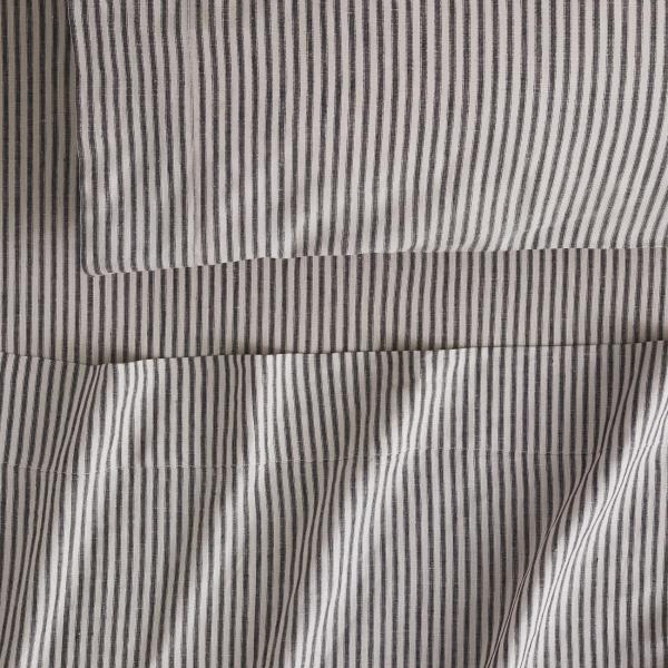 Sheridan Abbotson Linen Ticking Stripe Flat Sheet in Carbon/Grey Size: Queen @Sheridan Rewards