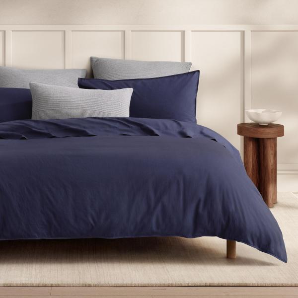 Sheridan Bayley Washed Percale Quilt Cover Set in Deep Sea/Dark Blue Size: Single Material: Cotton @Sheridan Rewards