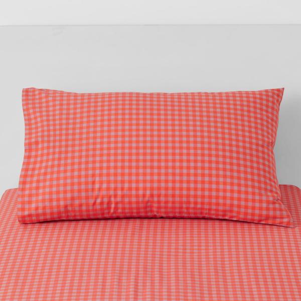 Sheridan Darcy Check Kids Fitted Sheet Set in Sorbet/Pink Size: Double Material: Cotton @Sheridan Rewards