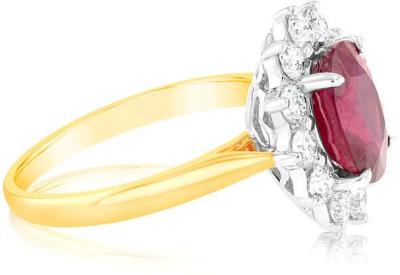 4 Carat Natural Enhanced Ruby & 1 Carat Luminesce Lab Grown Diamond Cocktail Ring in 9ct Yellow Gold, O