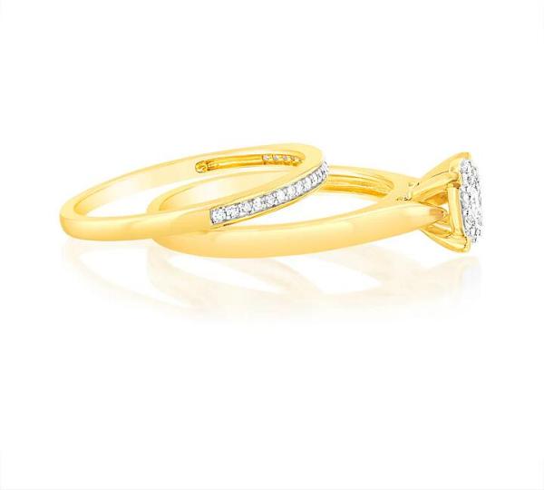 Gold Plated Sterling Silver 1/5 Carat Diamond Bridal 2-Ring Set, N