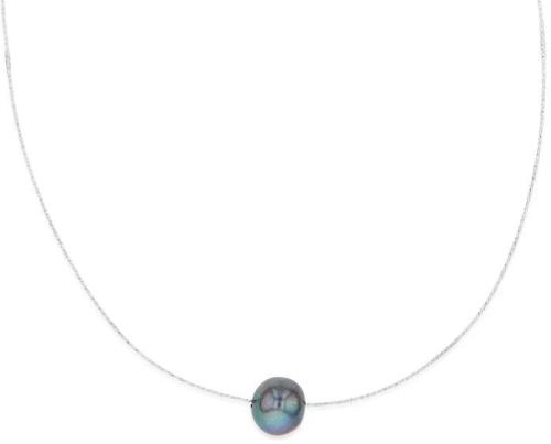 Sterling Silver 10-12mm Dyed Black Fresh Water Pearl On Adjustable Choker Chain