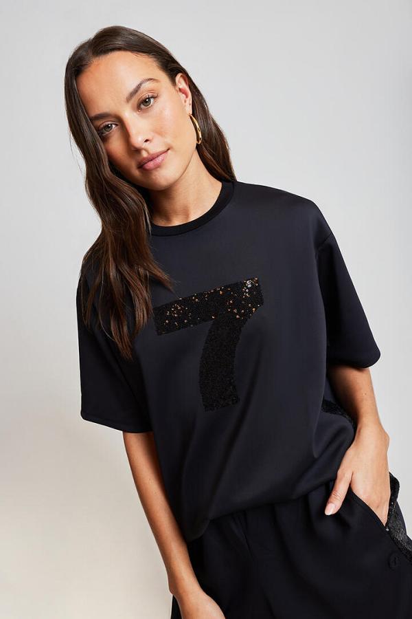 7 Days Active Sequined Basket Tee Black