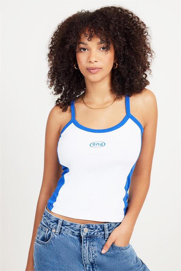 Ena Pelly Fitted Sports Tank White/Blue