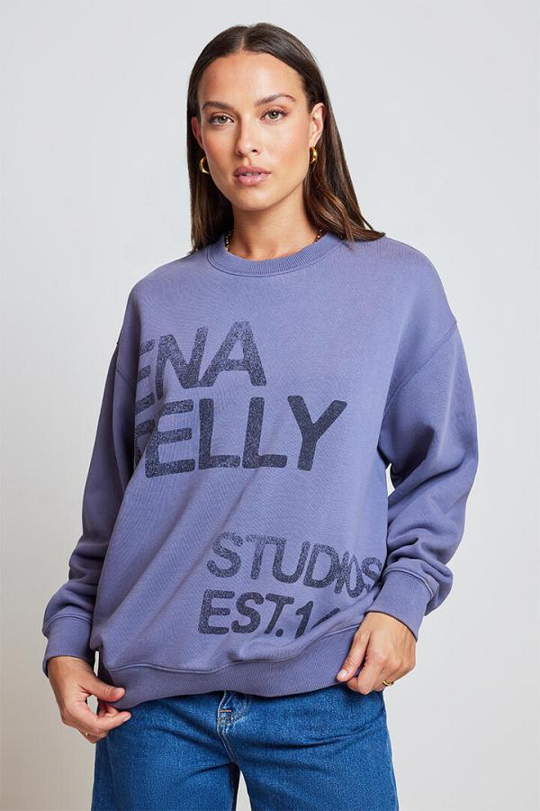 Ena Pelly Lola Oversized Stamped Logo Sweater Purple