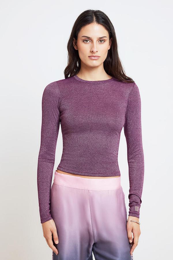 Muma World MW x SR Metallic Ribbed Long Sleeve Top Purp/Rose