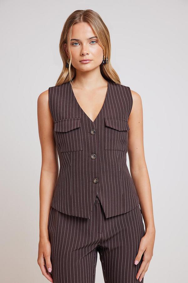 Ode Alexis Utility Vest Cedar Pinstripe