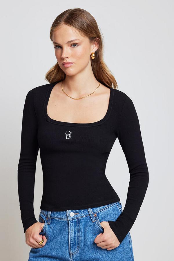 Ode Codi Long Sleeve Scoop Tee Onyx